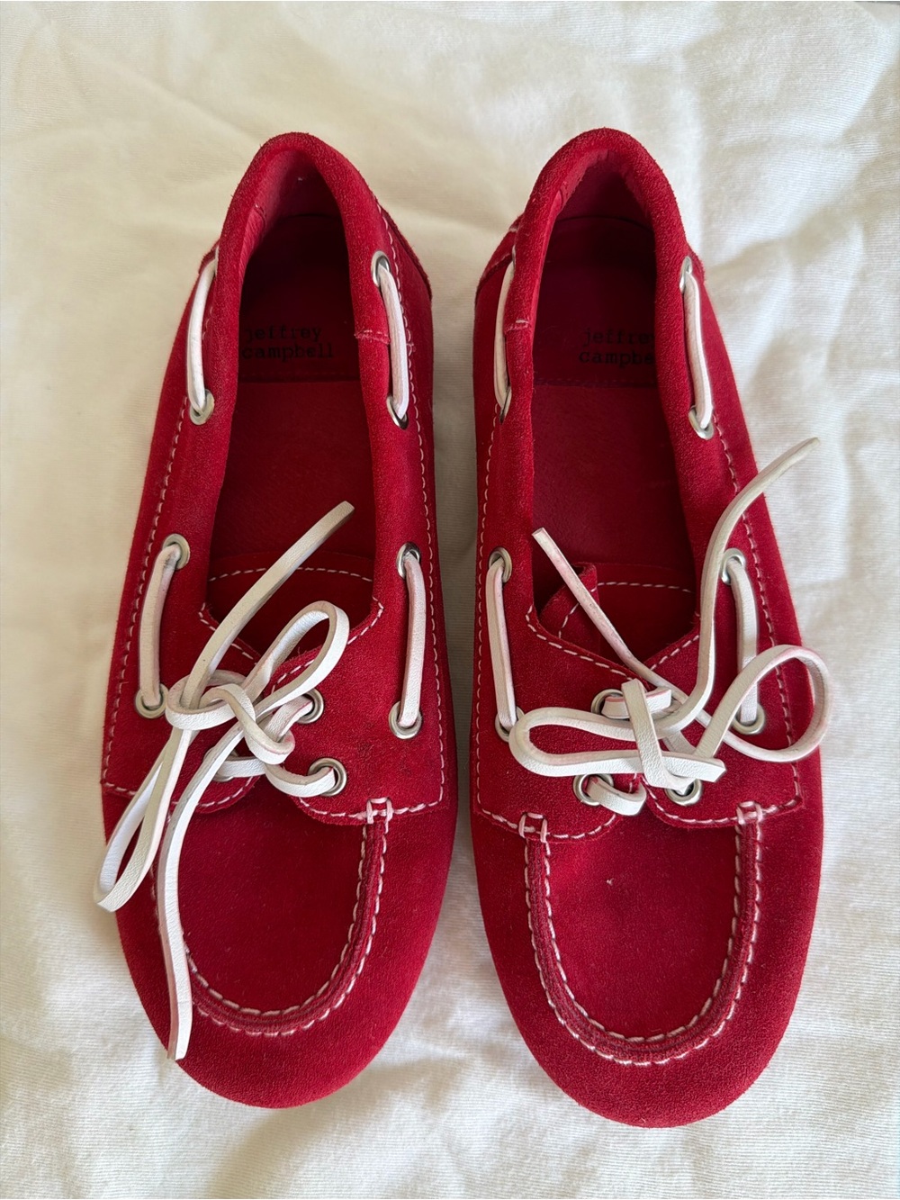 Jeffrey Cambell Red Suede Boat Shoes Size 6